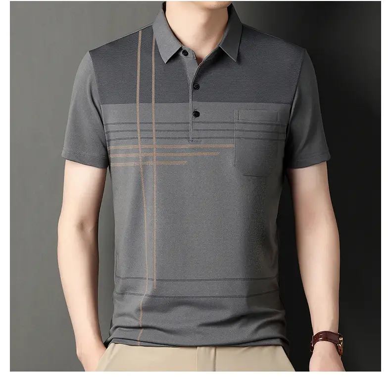Men Blue Striped Ice Silk Polo Shirt Short Sleeve — feature 42