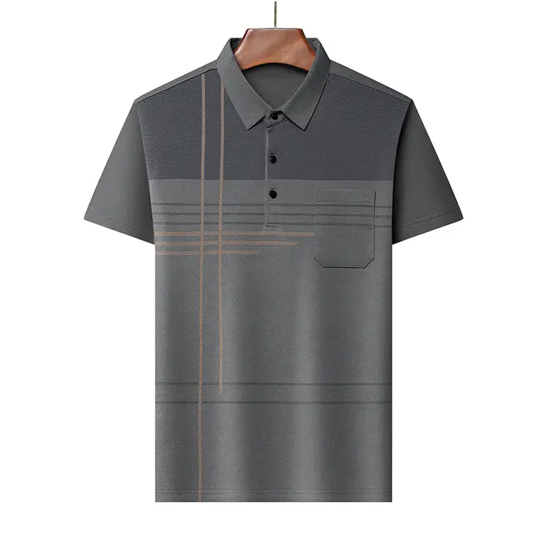 Men Blue Striped Ice Silk Polo Shirt Short Sleeve — feature 44