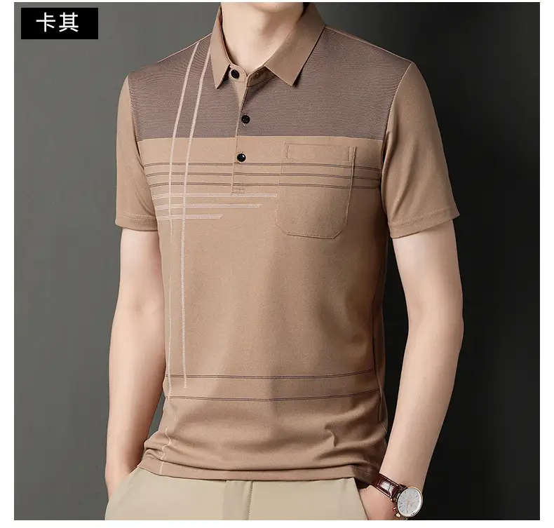 Men Blue Striped Ice Silk Polo Shirt Short Sleeve — feature 45