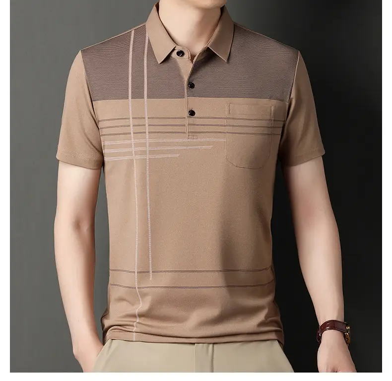 Men Blue Striped Ice Silk Polo Shirt Short Sleeve — feature 46