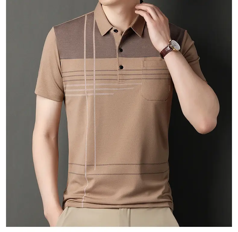 Men Blue Striped Ice Silk Polo Shirt Short Sleeve — feature 47