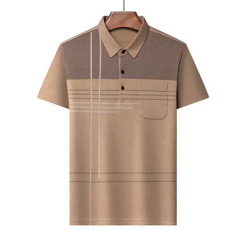 Men Blue Striped Ice Silk Polo Shirt Short Sleeve — feature 48