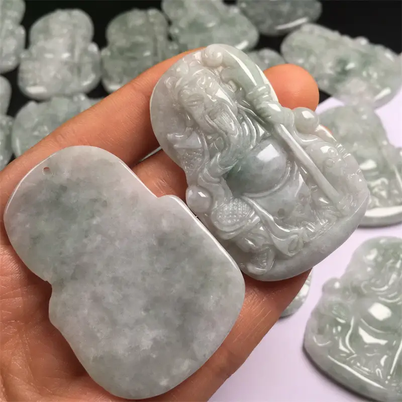 Natural Myanmar Jade Guan Gong Pendant Green Ice - Image 2