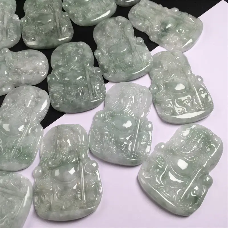Natural Myanmar Jade Guan Gong Pendant Green Ice - Image 3