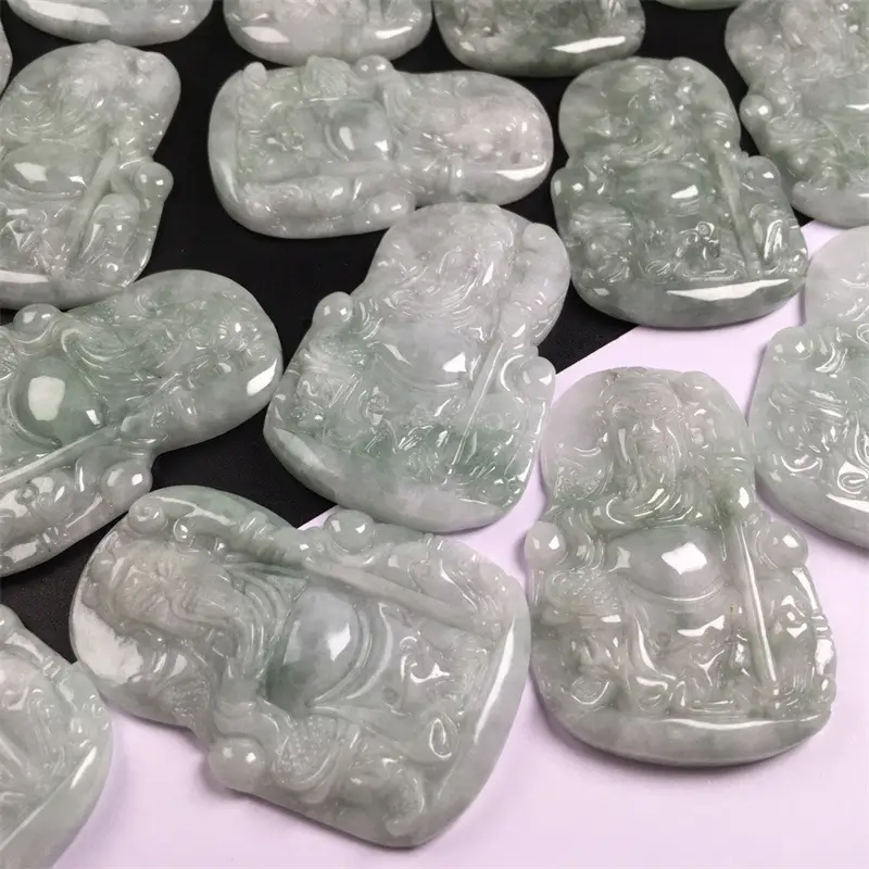 Natural Myanmar Jade Guan Gong Pendant Green Ice - Image 4