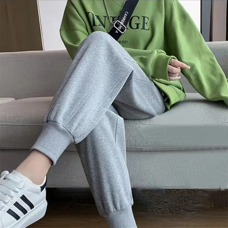 Women Grey Ankle-Tied Sweatpants Slimming Casual Pants - Image 5