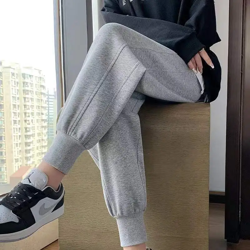 Women Grey Ankle-Tied Sweatpants Slimming Casual Pants - Image 6