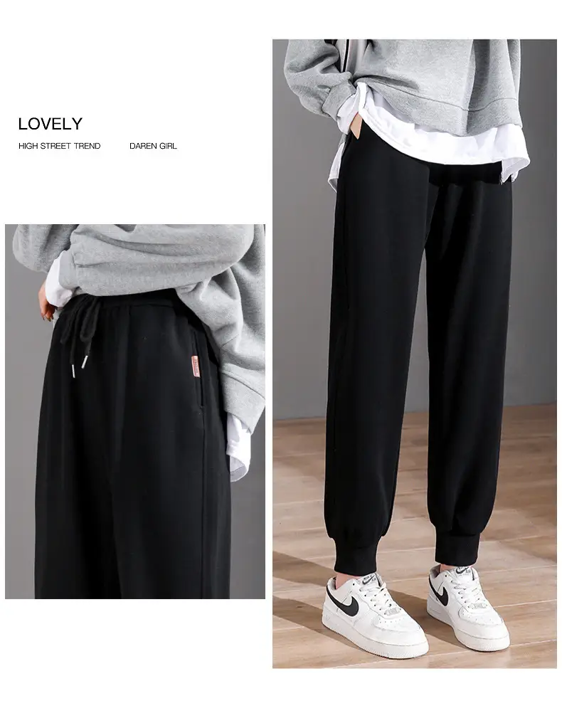 Women Grey Ankle-Tied Sweatpants Slimming Casual Pants — feature 14