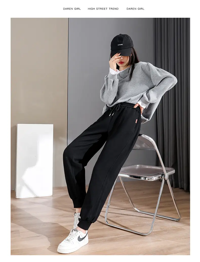 Women Grey Ankle-Tied Sweatpants Slimming Casual Pants — feature 16