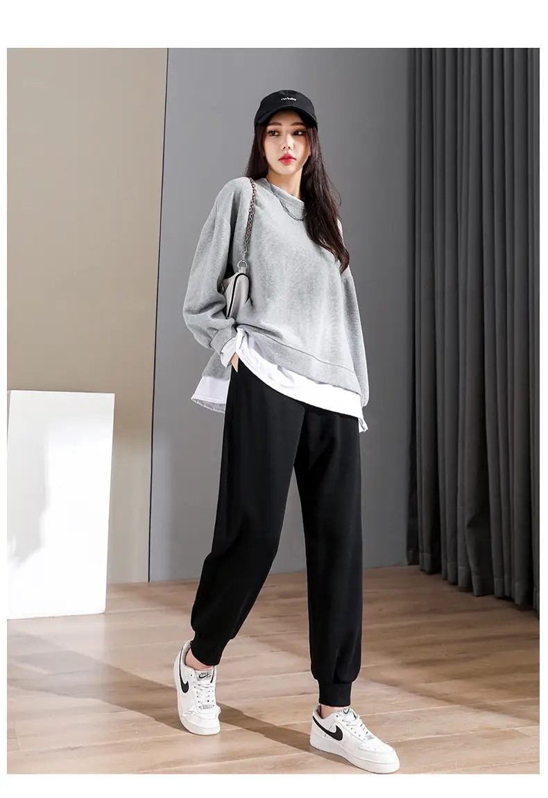 Women Grey Ankle-Tied Sweatpants Slimming Casual Pants — feature 17