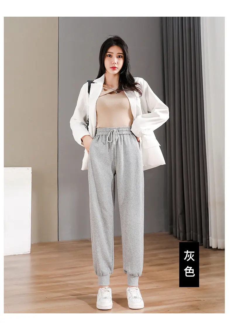 Women Grey Ankle-Tied Sweatpants Slimming Casual Pants — feature 18