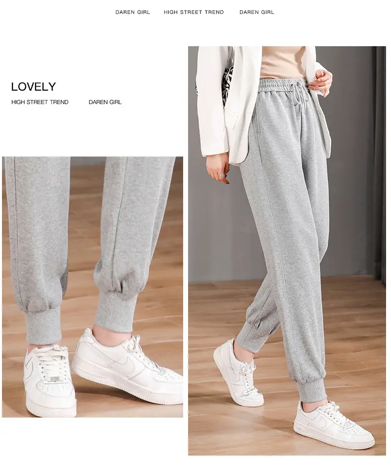 Women Grey Ankle-Tied Sweatpants Slimming Casual Pants — feature 19