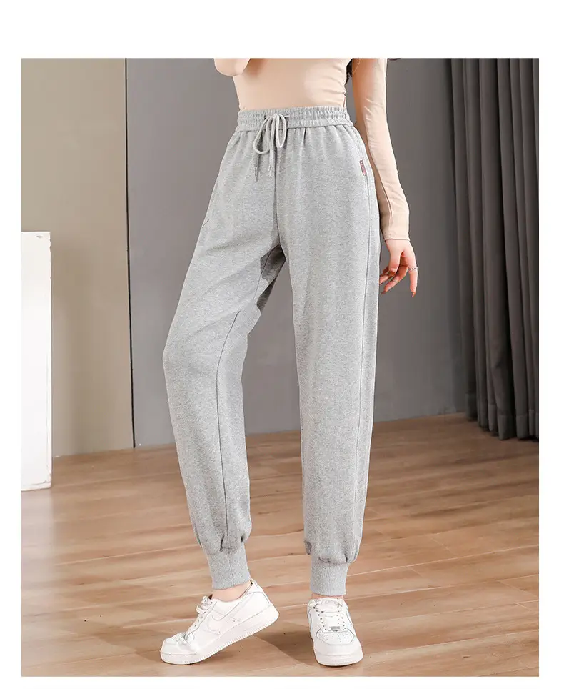 Women Grey Ankle-Tied Sweatpants Slimming Casual Pants — feature 20