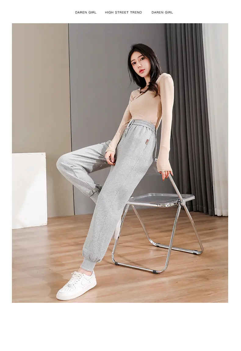 Women Grey Ankle-Tied Sweatpants Slimming Casual Pants — feature 21