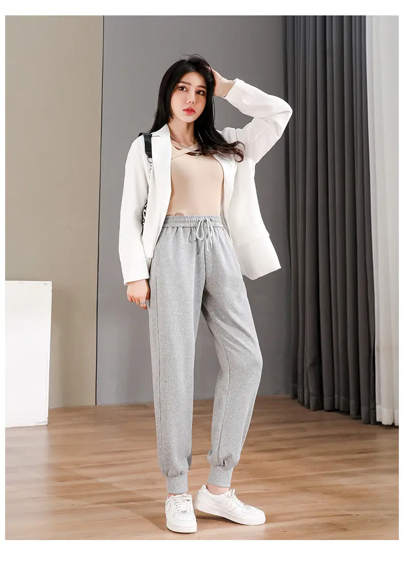 Women Grey Ankle-Tied Sweatpants Slimming Casual Pants — feature 22