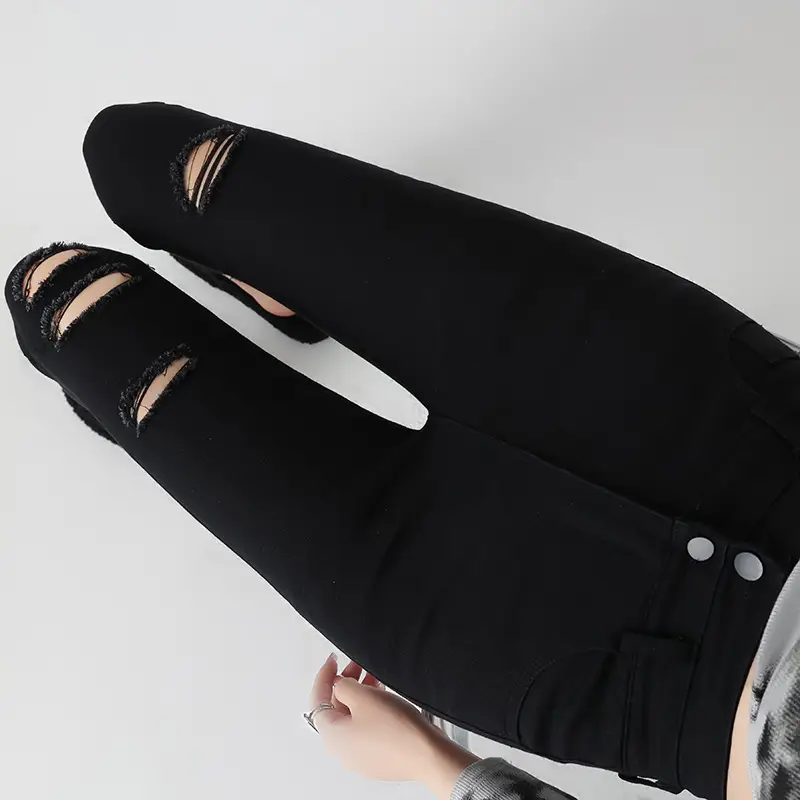 Black Ripped High Waist Skinny Jeans for Women - Image 3