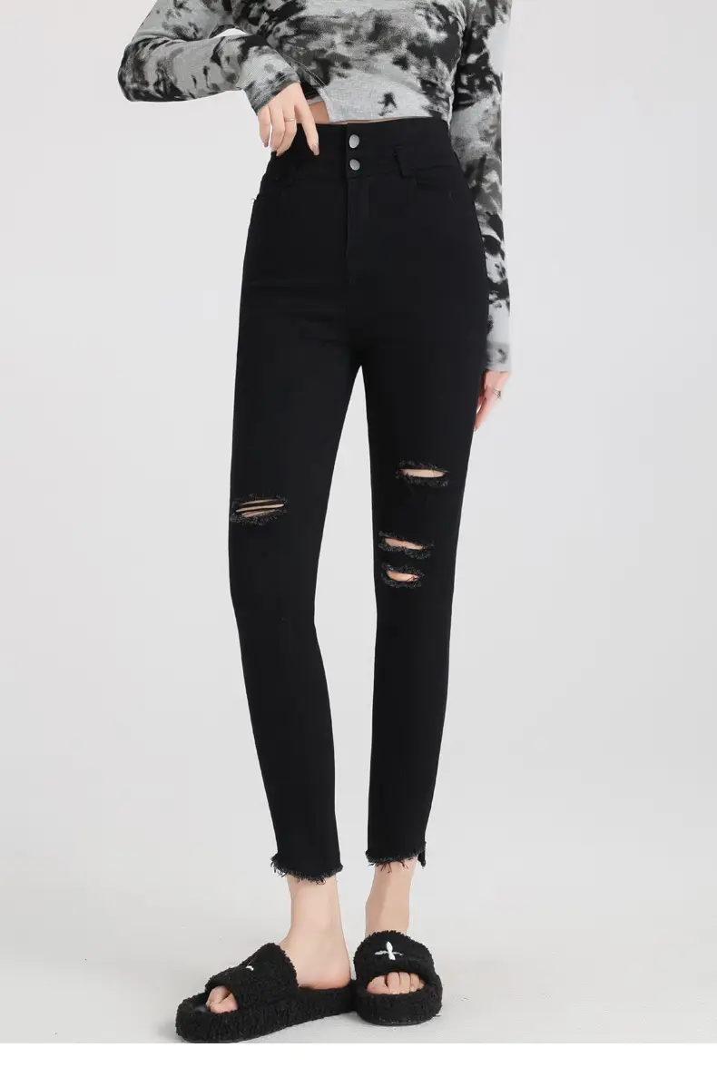 Black Ripped High Waist Skinny Jeans for Women — feature 1