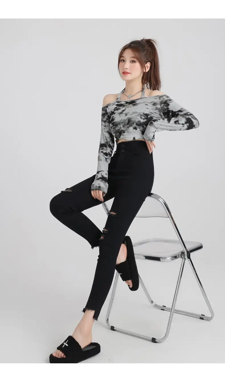 Black Ripped High Waist Skinny Jeans for Women — feature 10