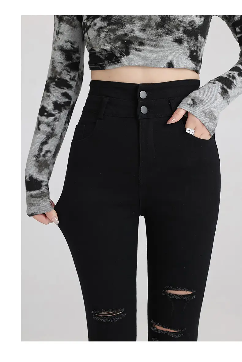 Black Ripped High Waist Skinny Jeans for Women — feature 11