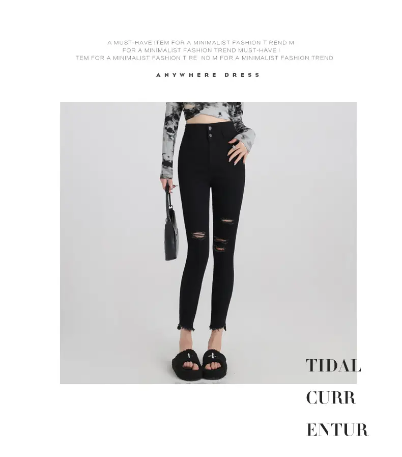 Black Ripped High Waist Skinny Jeans for Women — feature 13