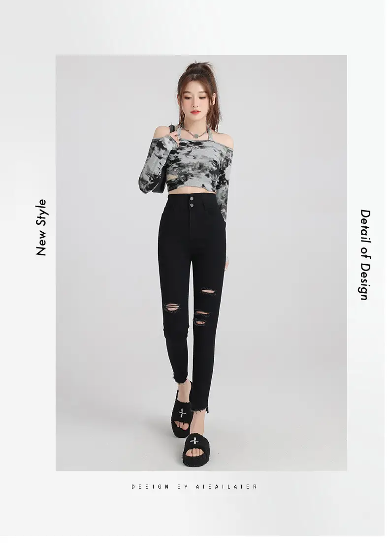 Black Ripped High Waist Skinny Jeans for Women — feature 5
