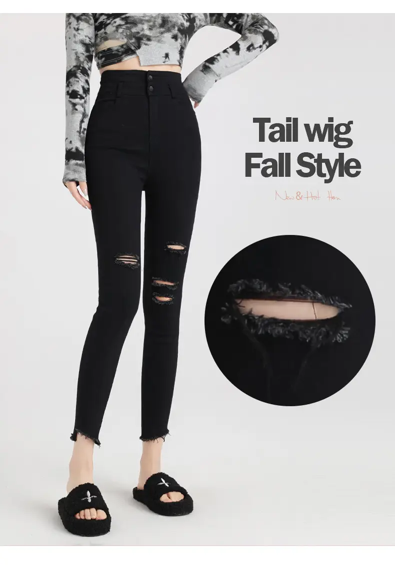 Black Ripped High Waist Skinny Jeans for Women — feature 7