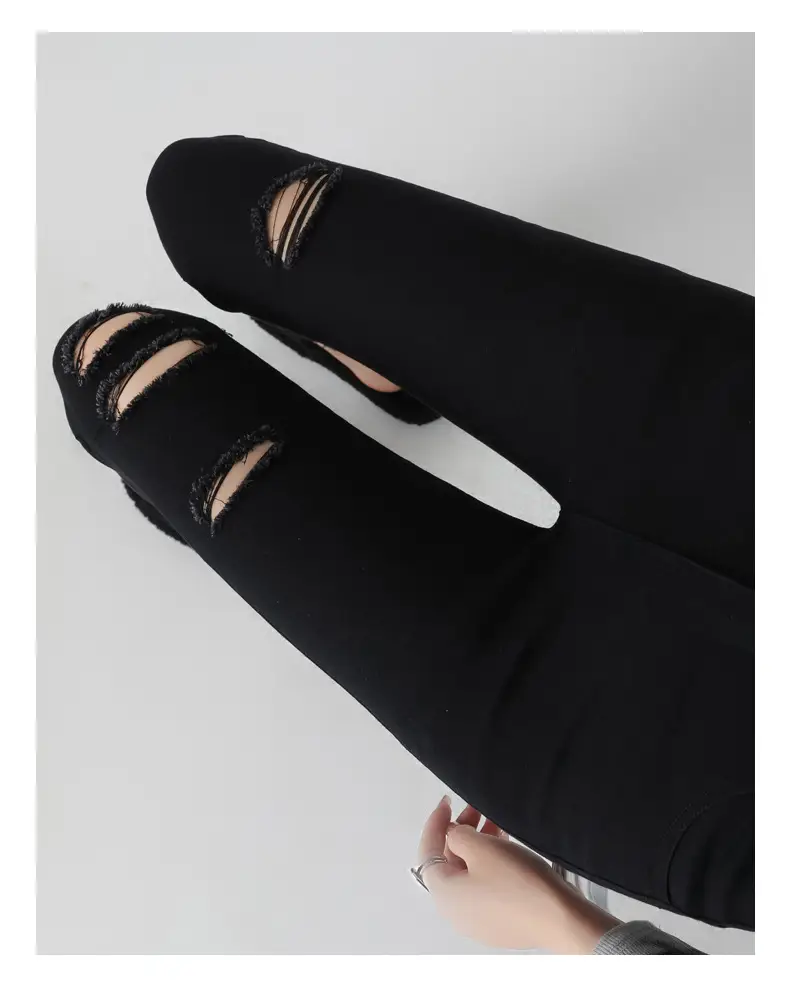 Black Ripped High Waist Skinny Jeans for Women — feature 8