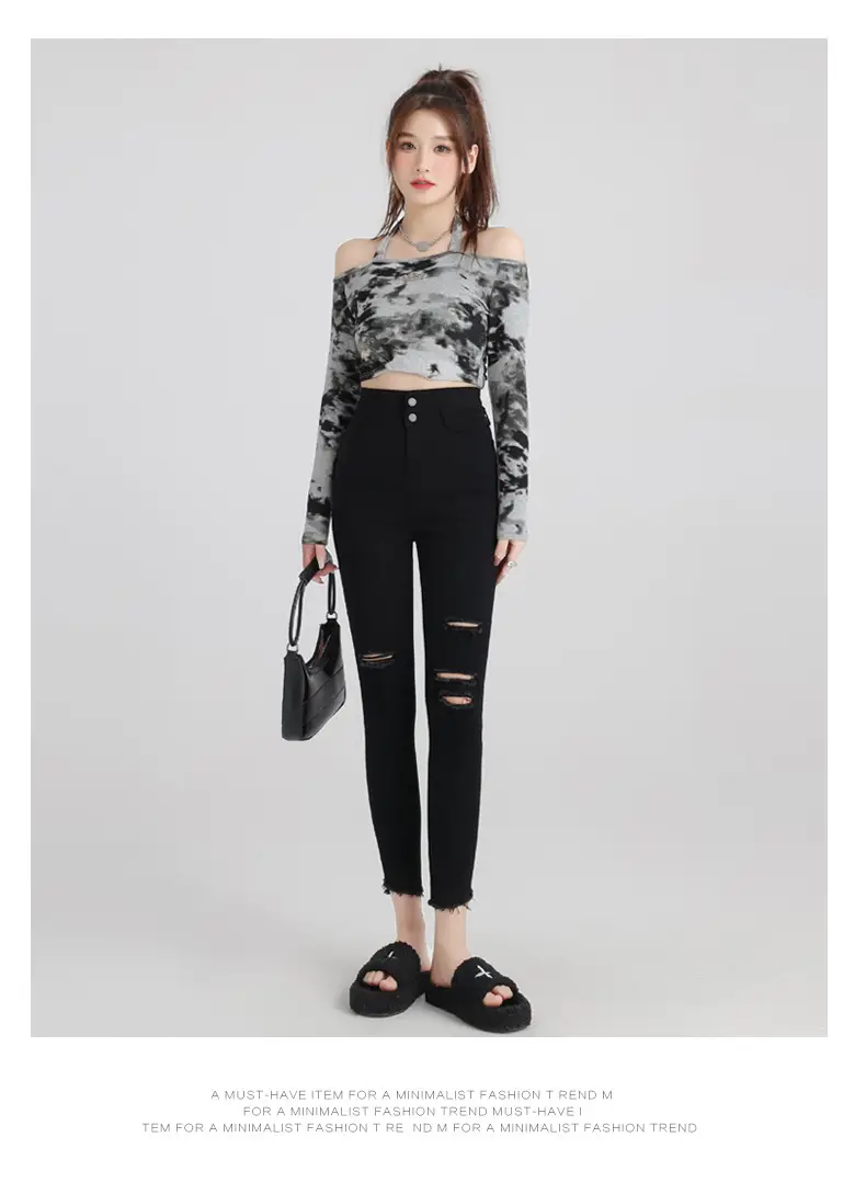 Black Ripped High Waist Skinny Jeans for Women — feature 9