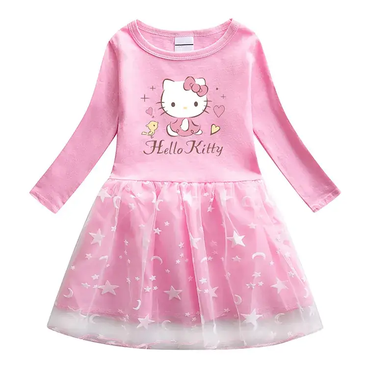 Pink Hello Kitty Long Sleeve T-Shirt Dress for Girls — feature 3