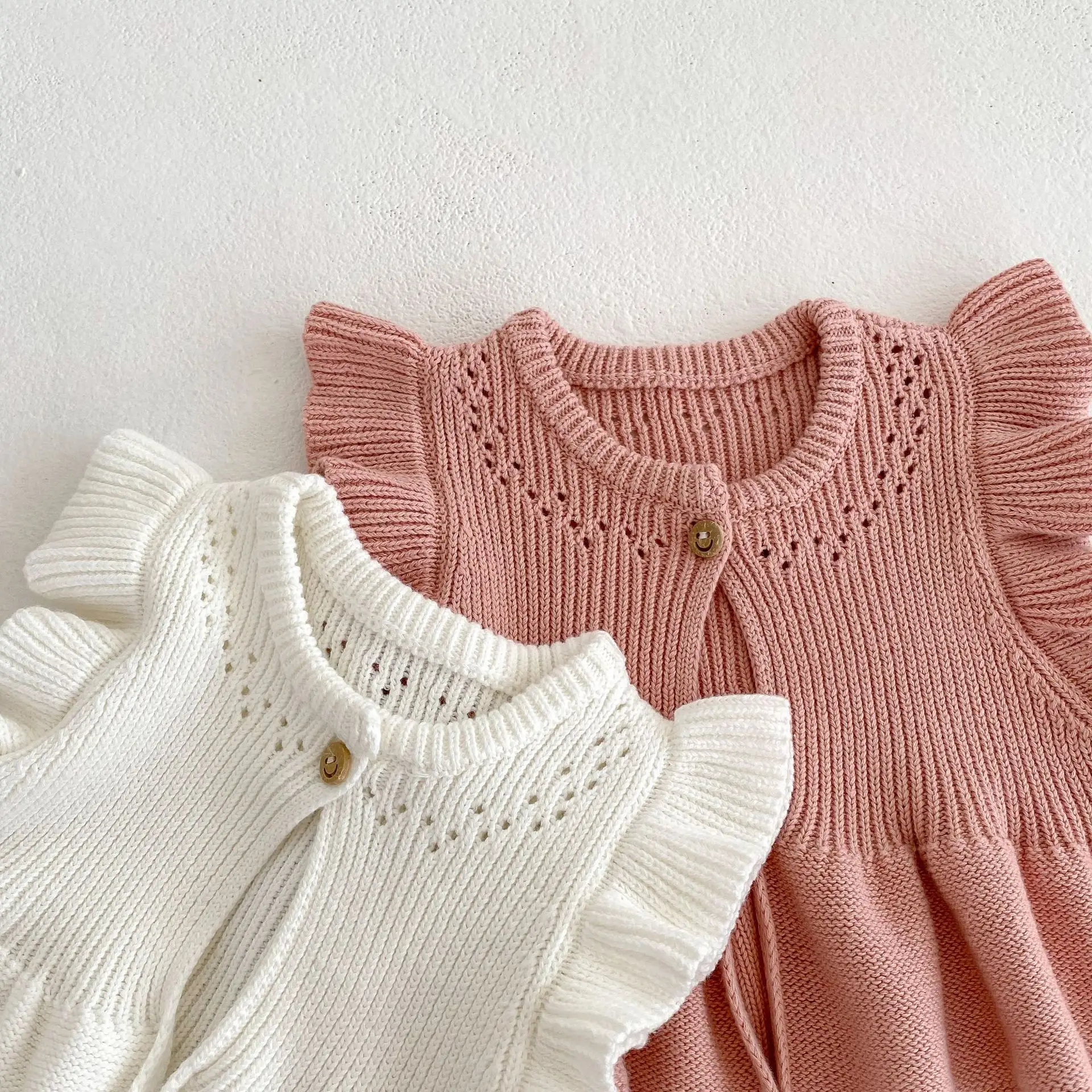White Knitted Flying Sleeve Baby Vest Cardigan