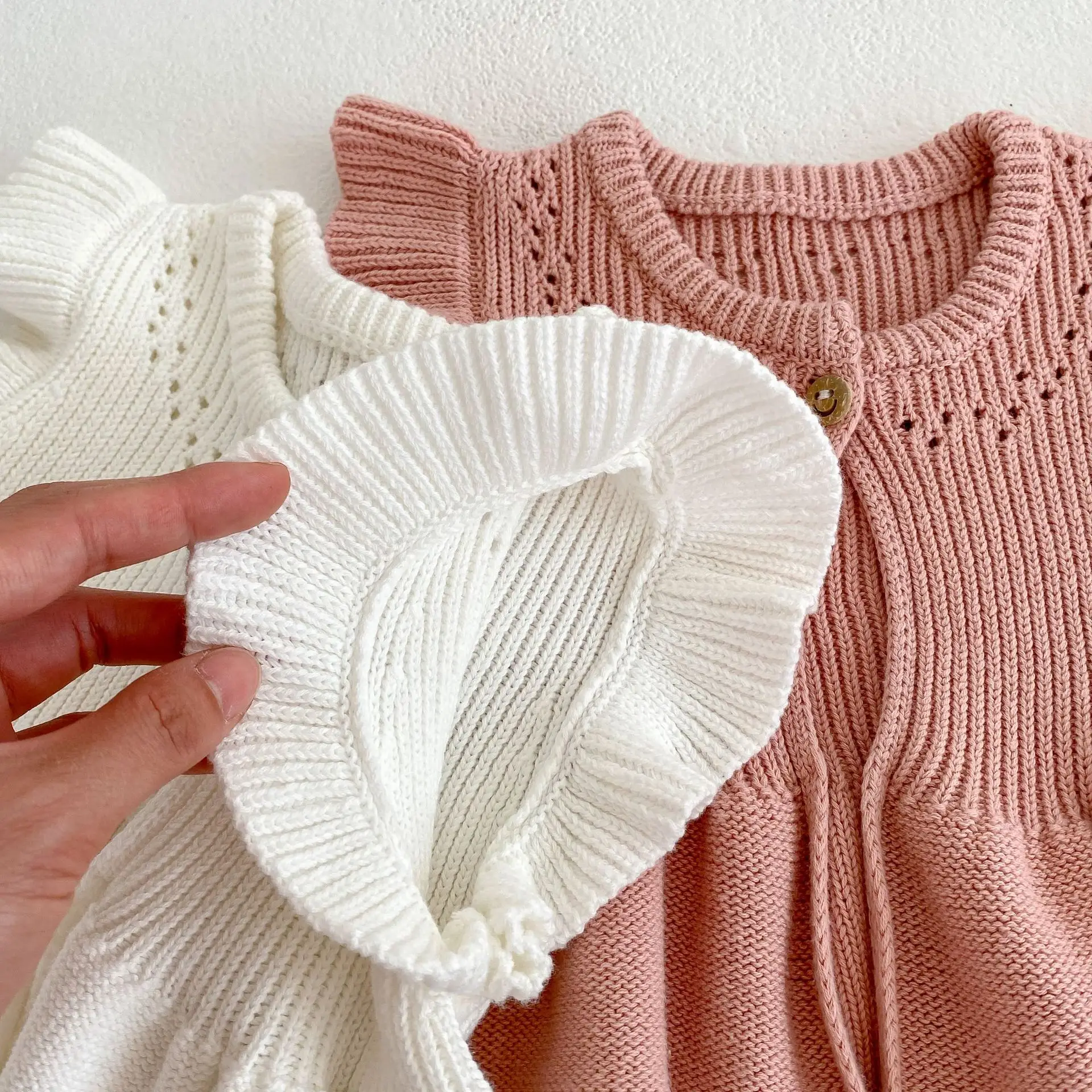 White Knitted Flying Sleeve Baby Vest Cardigan — feature 11
