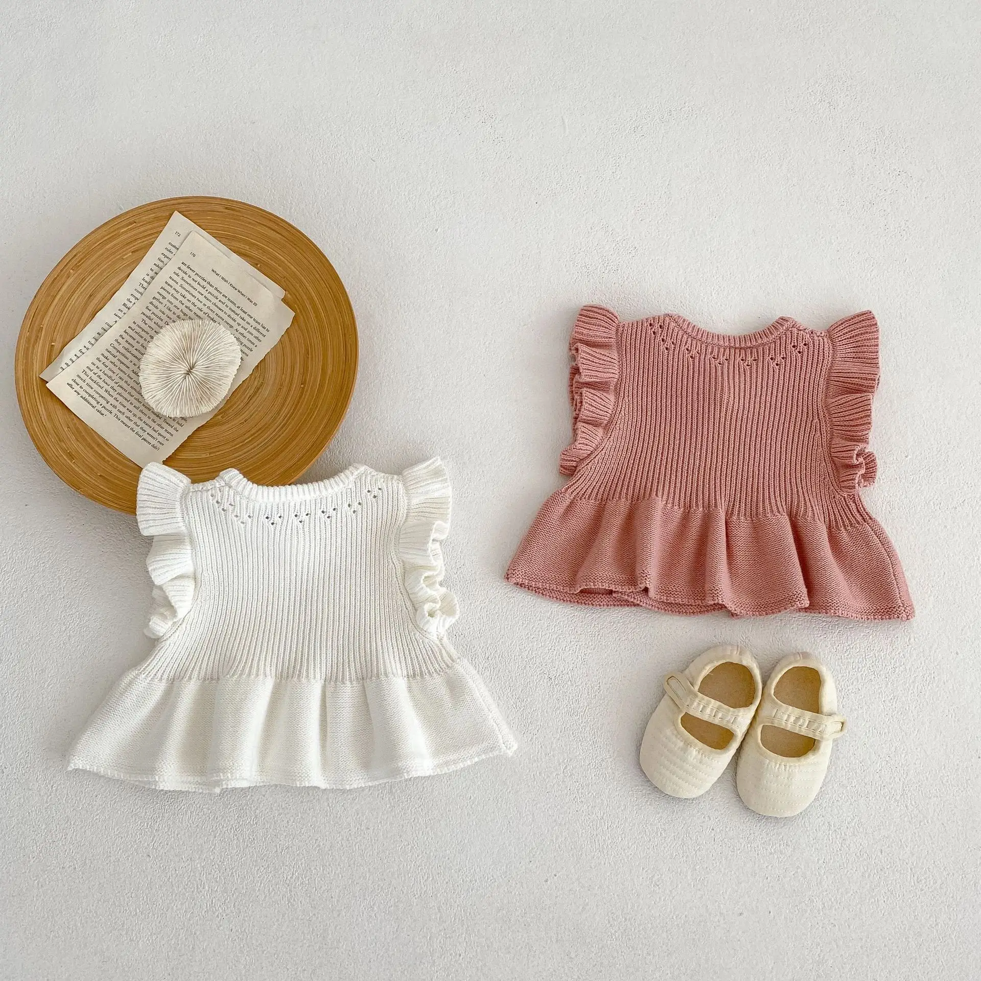 White Knitted Flying Sleeve Baby Vest Cardigan — feature 7