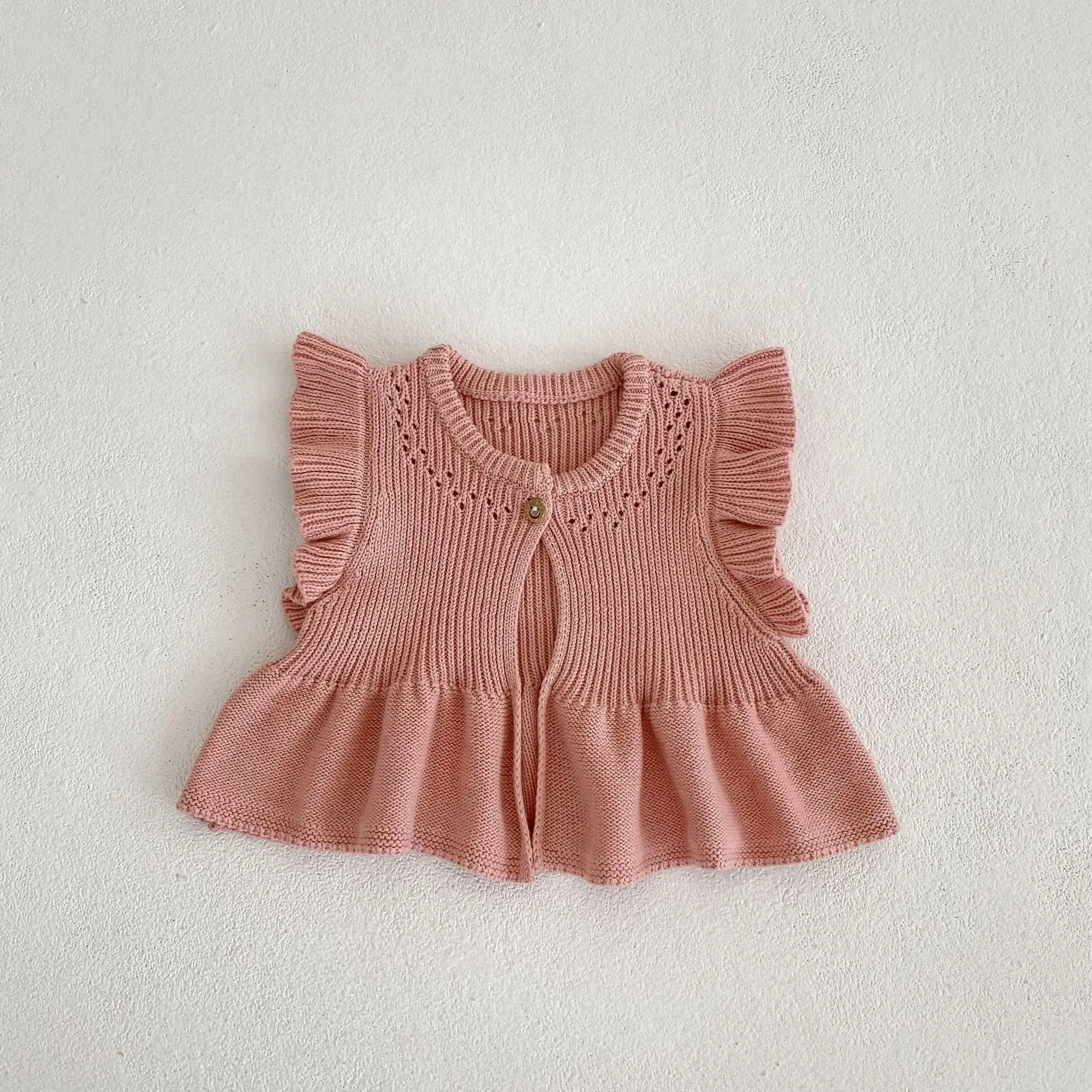 White Knitted Flying Sleeve Baby Vest Cardigan — feature 8