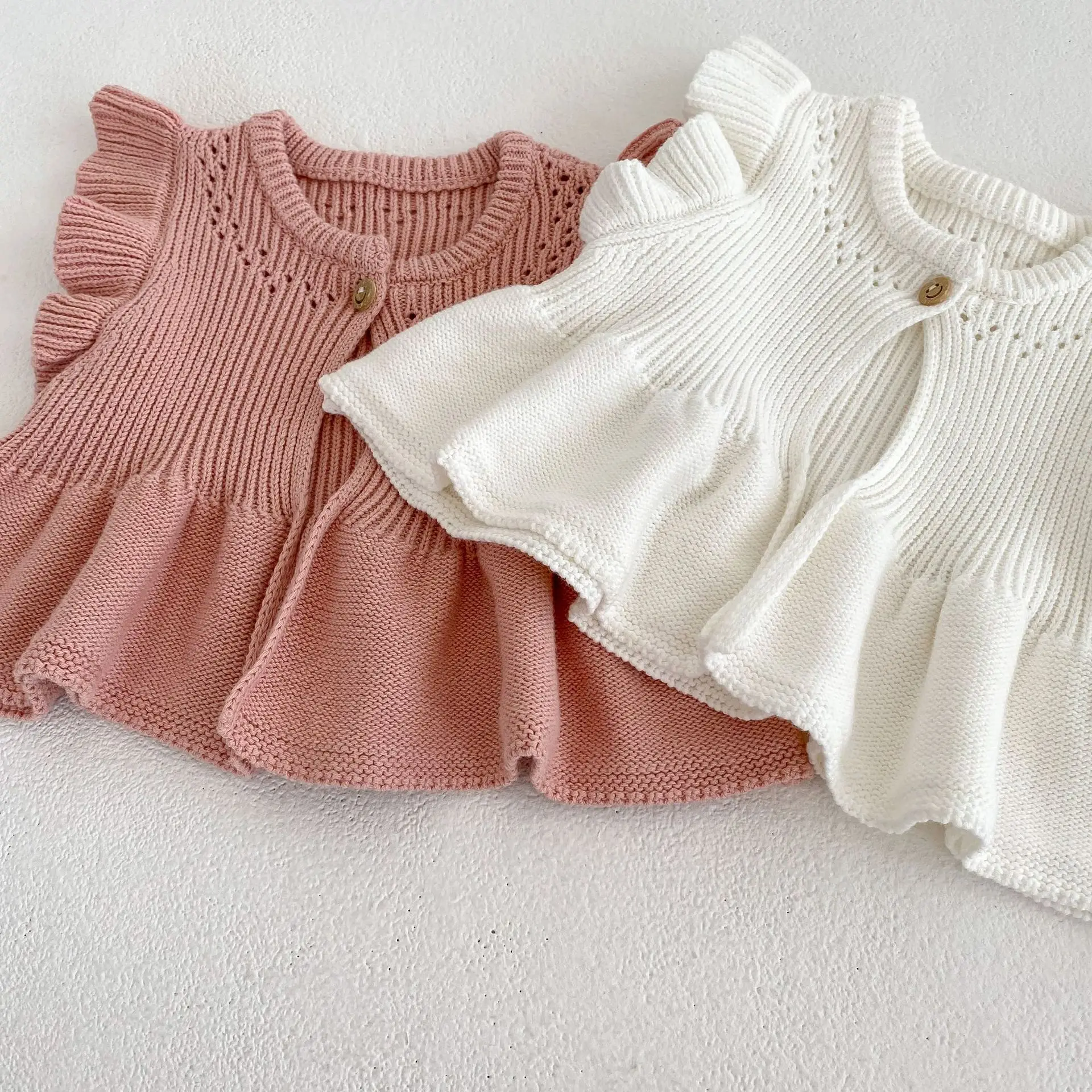 White Knitted Flying Sleeve Baby Vest Cardigan — feature 9