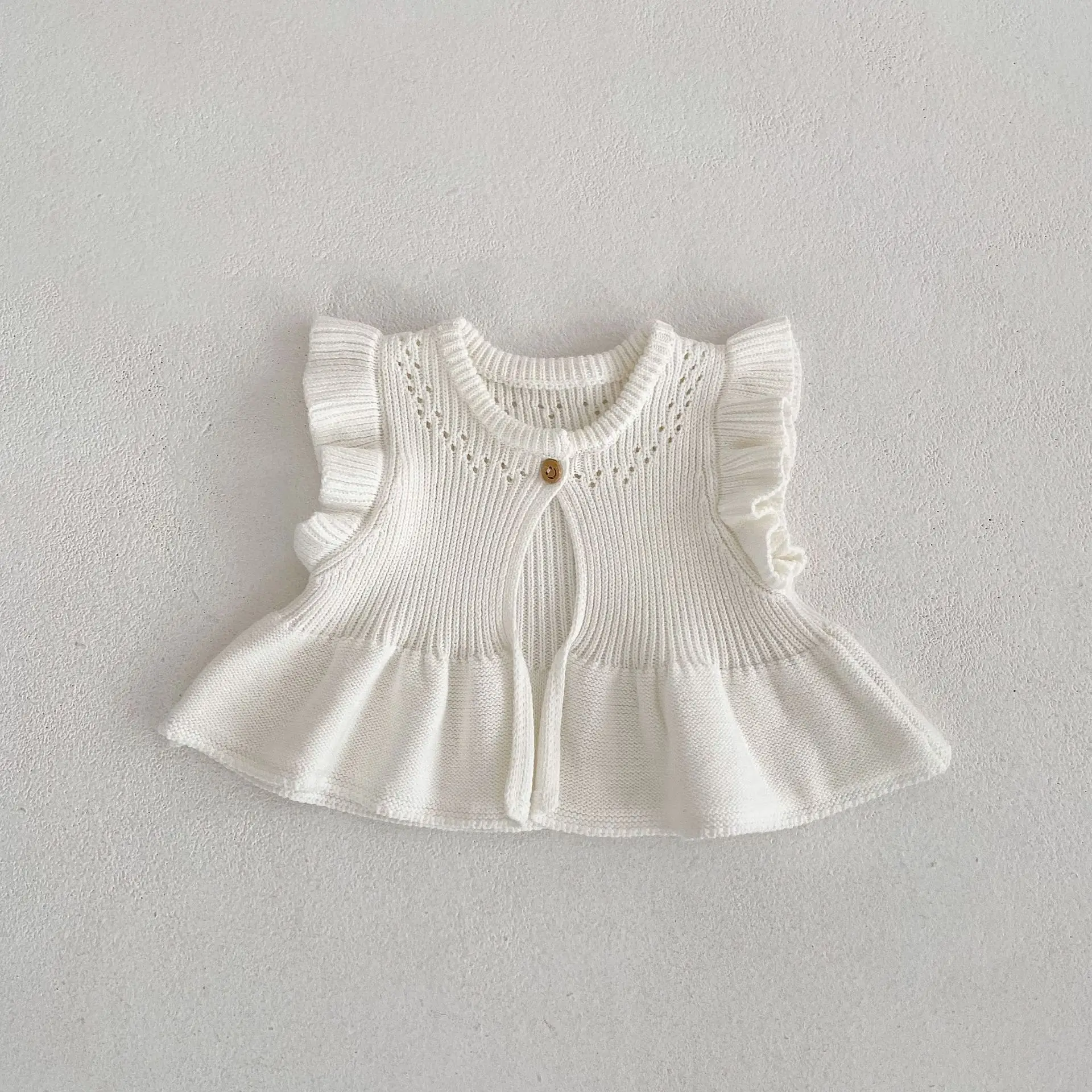 White Knitted Flying Sleeve Baby Vest Cardigan