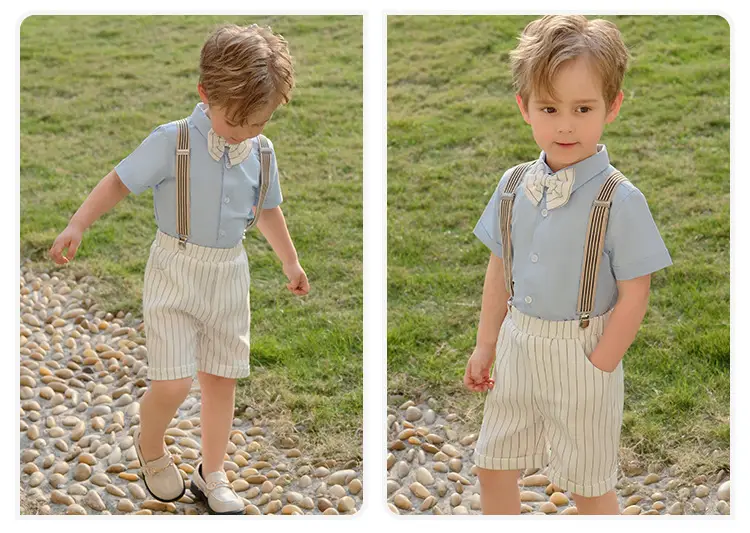 Children Striped Suspender Pants Set Summer New — feature 15