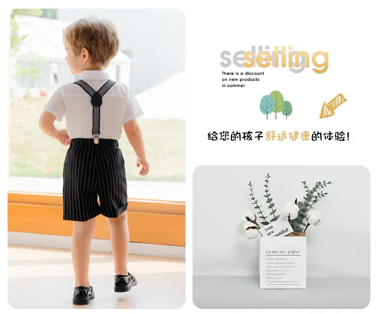 Children Striped Suspender Pants Set Summer New — feature 17