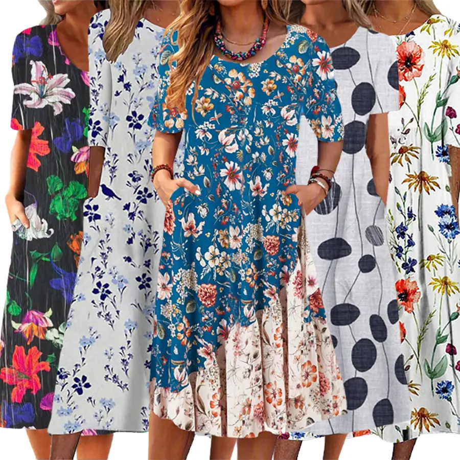 Women Floral Print V-Neck Dress 2023 Summer - Image 6