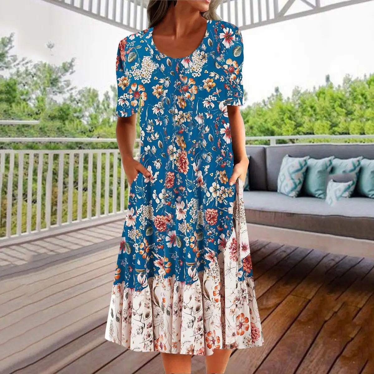 Women Floral Print V-Neck Dress 2023 Summer - Image 4