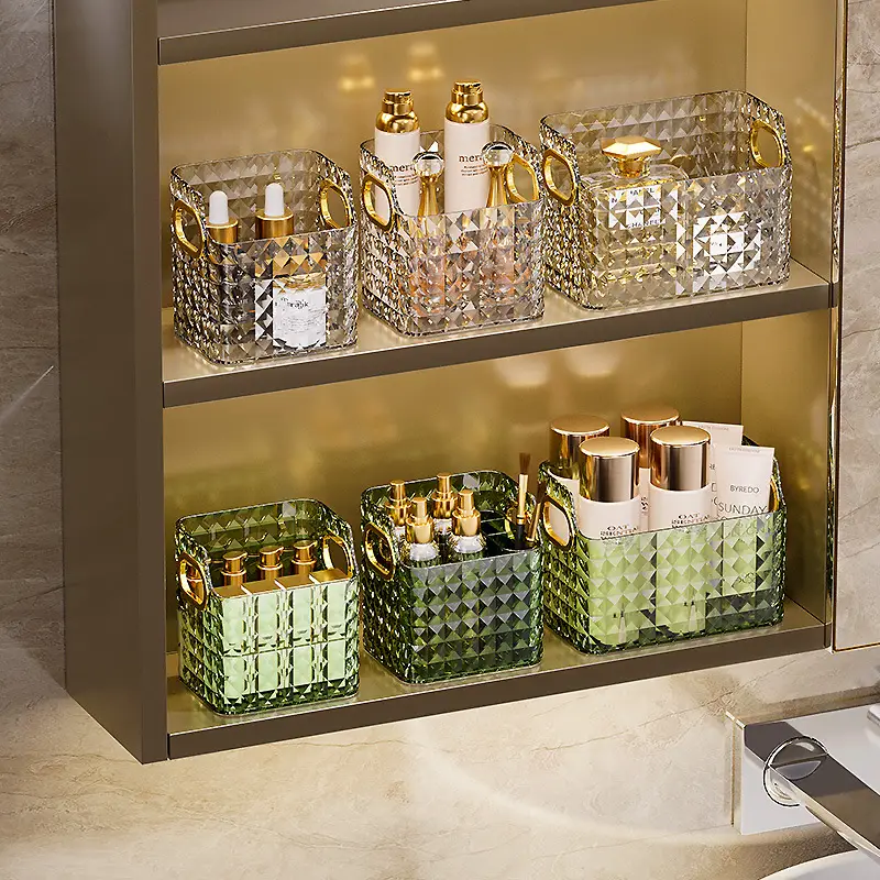 Luxury Glass Mirror Cabinet Storage with Golden Caps - Image 6
