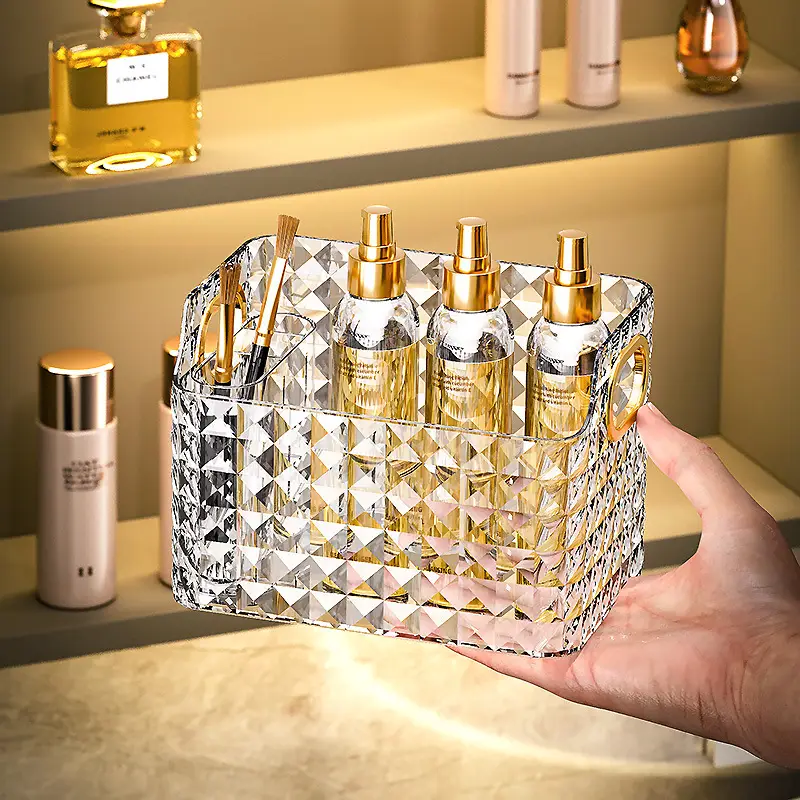 Luxury Glass Mirror Cabinet Storage with Golden Caps - Image 8