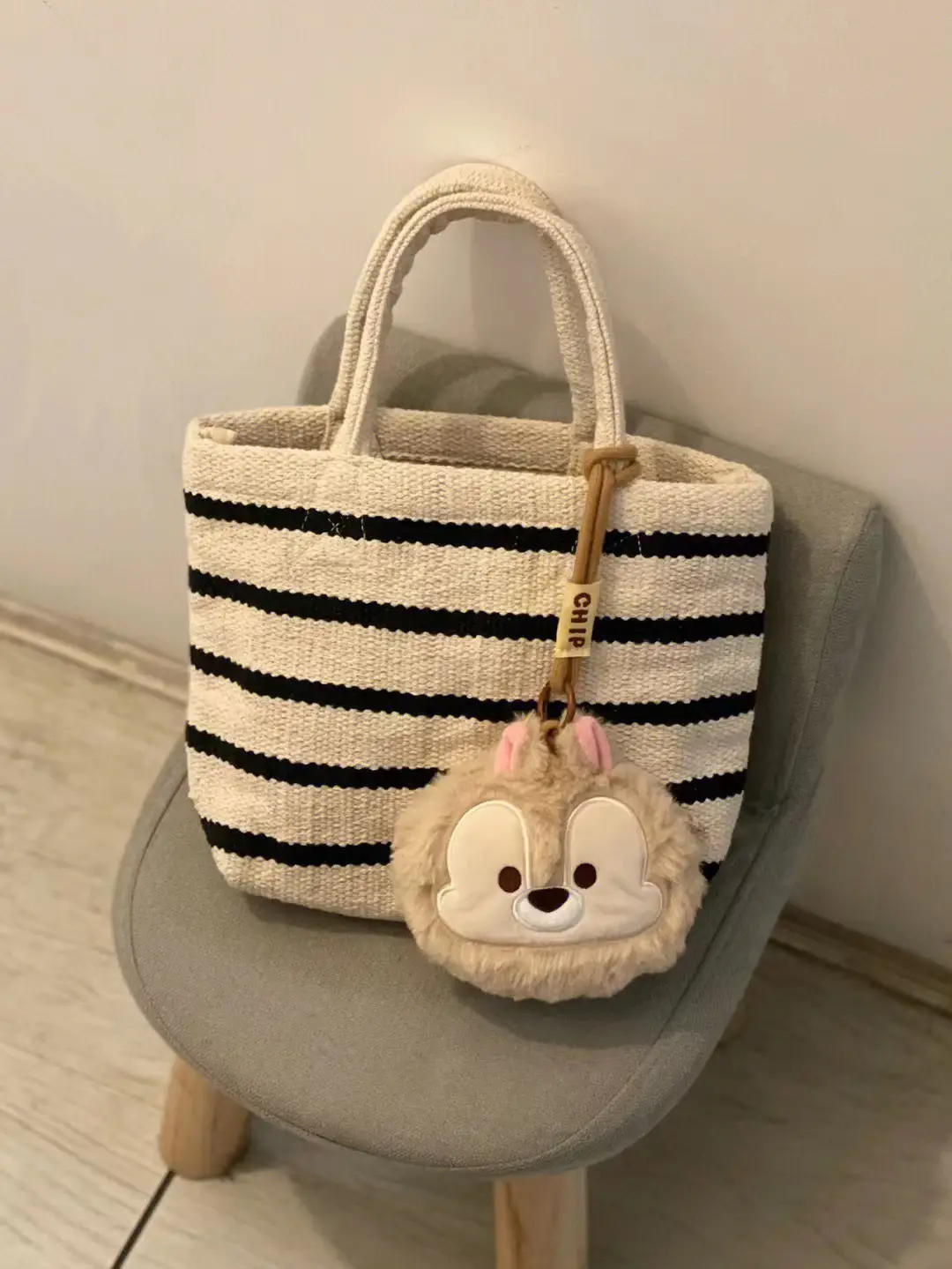 Women's Knitted Striped Shoulder Tote Bag with Cute Pom Pom — feature 11