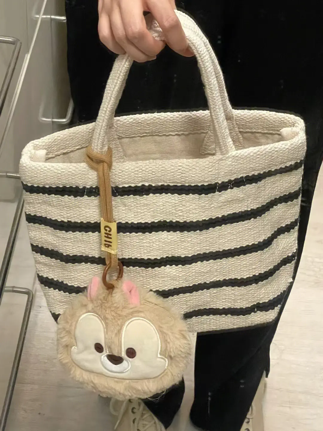 Women's Knitted Striped Shoulder Tote Bag with Cute Pom Pom — feature 13