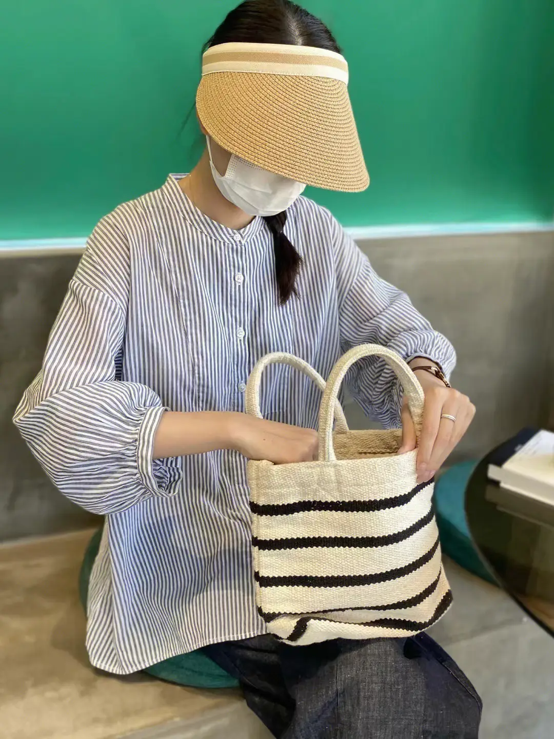 Women's Knitted Striped Shoulder Tote Bag with Cute Pom Pom — feature 15