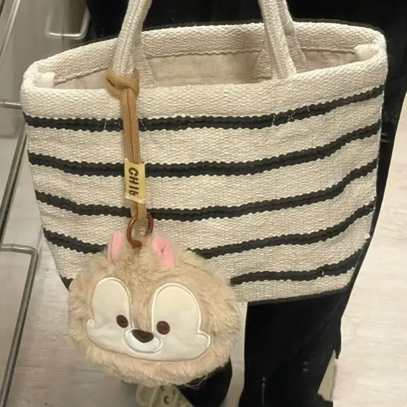 Women's Knitted Striped Shoulder Tote Bag with Cute Pom Pom — feature 2