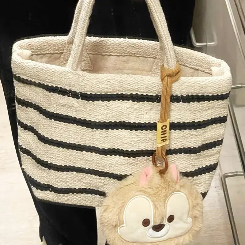 Women's Knitted Striped Shoulder Tote Bag with Cute Pom Pom — feature 8
