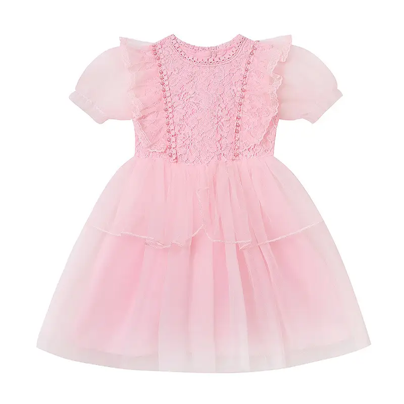 Girls Princess Dress Red White Lace Skirt Puff Sleeve Summer 2025 - Image 8