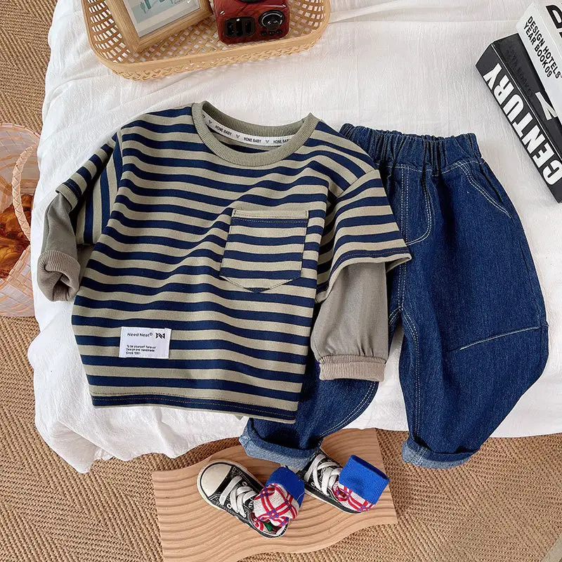 Boys Striped T-Shirt & Pants Spring Outfit 2026