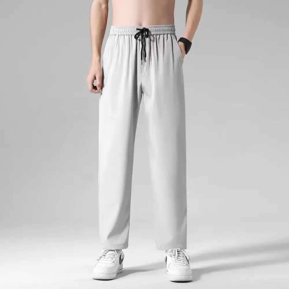 Straight Gray Ice Silk Pants for Men - Image 15