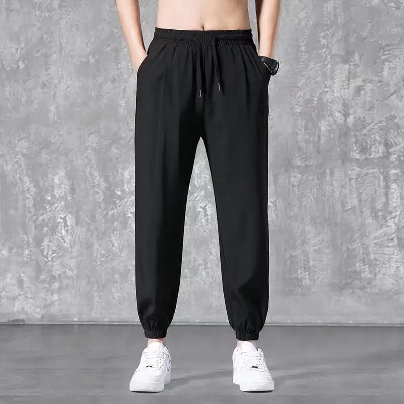 Straight Gray Ice Silk Pants for Men - Image 16